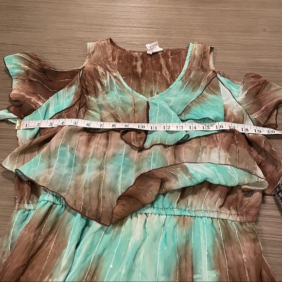 SOLD Sami & Jo Blue & Brown Cold Shoulder Dress - Picture 13 of 14